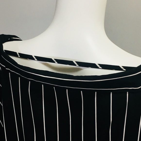 Black Oversized Striped Casual Office Blouse Shirt - Picture 7 of 8